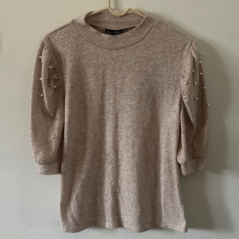 Women's Taupe Pearl-Embellished Sweatshirt